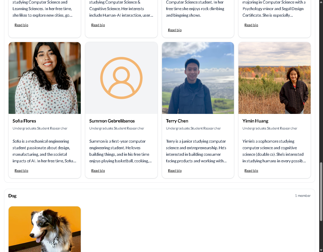 Northwestern University Design, Technology and Research lab people page showing Summon Gebrelibanos listed as an Undergraduate Student Researcher.